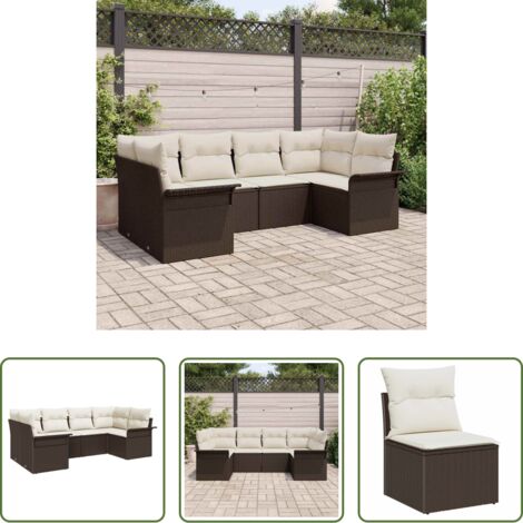 Divano esterno -  Set Divano da Giardino con cuscino 6 pcs Marrone Poly Rattan