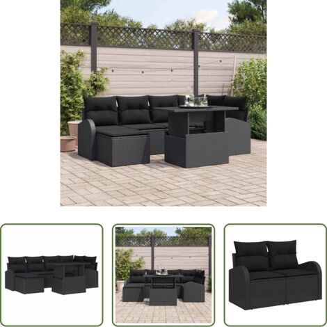 Divano esterno -  Set Divano da Giardino con cuscino 7 pcs Nero