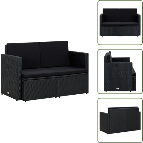 Divano esterno - vidaXL Divano da Giardino a 2 Posti con Cuscini Nero in Polyrattan - Divano in poliester
