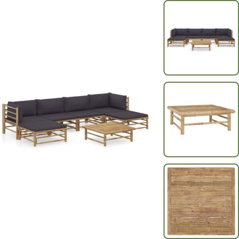 Divano esterno - vidaXL Set Divani da Giardino 7 pz con Cuscini Grigio Scuro in Bambù - Cuscini per seduta