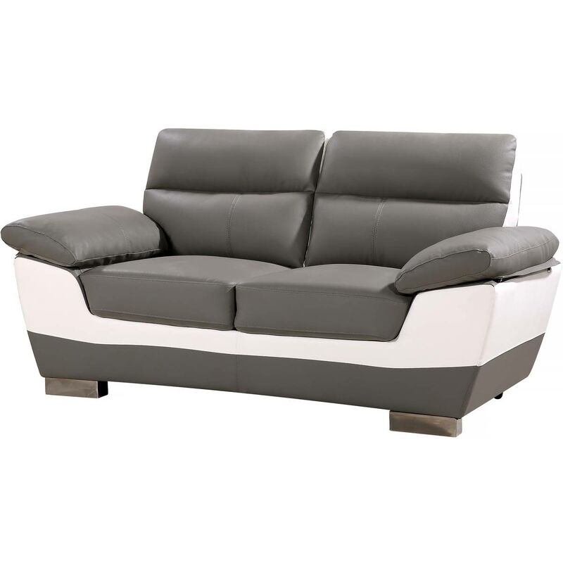 Divano fisso in pelle ricostituita e pvc ' Dallas' - 169 x 88 x 90 cm - 2 posti a sedere - Grigio/bianco