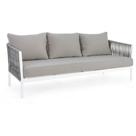 Divano "Florencia" a tre posti, con cuscini comodi, struttura in alluminio, da 220 cm -Bianco