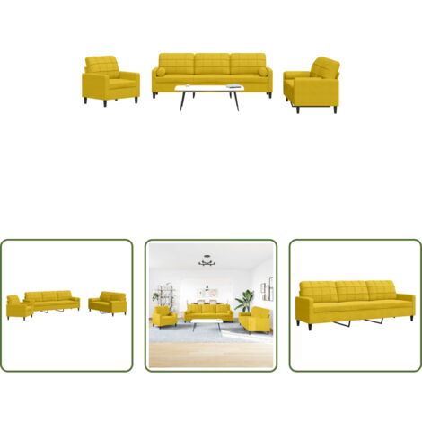 Divano giallo -  Set di Divani 3 pz con Cuscini e Rinforzi Giallo in Velluto