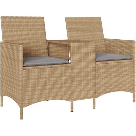 Divano Giardino 2 Posti con Tavolo e Cuscini Beige Polyrattan vidaXL