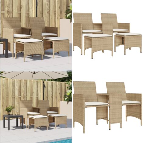 Divano Giardino 2 Posti con Tavolo e Sgabelli Beige Polyrattan - Divano da giardino con sgabelli - Divano da giardino in rattan