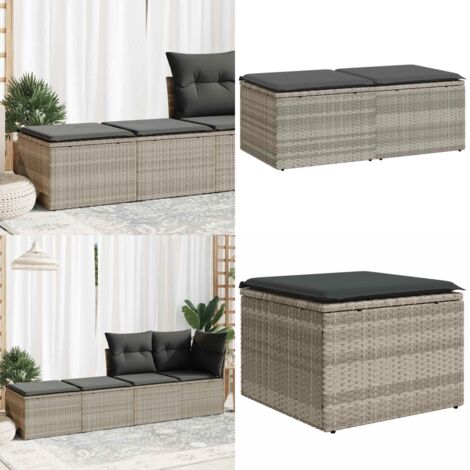 Divano Giardino 2pz con Cuscini Grigio Chiaro Polyrattan Acacia - Sgabello da giardino - Cuscino da giardino