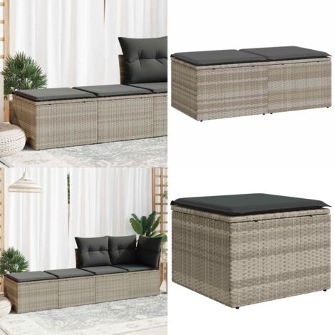 Divano Giardino 2pz con Cuscini Grigio Chiaro Polyrattan Acacia - Sgabello da giardino - Cuscino da giardino