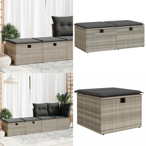 Divano Giardino 2pz con Cuscini Grigio Chiaro Polyrattan Acacia - Sgabello da giardino - Cuscino da giardino
