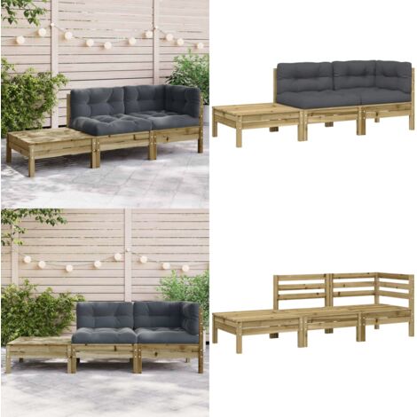 Divano Giardino con Cuscini e Poggiapiedi Legno Pino Impregnato - Divano in legno - Cuscini da giardino