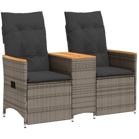 Divano Giardino Reclinabile 2 Posti Tavolino Grigio Polyrattan vidaXL