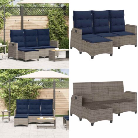 Divano Giardino Reclinabile a L con Cuscini Grigio Polyrattan - Divano reclinabile - Cuscini da seduta