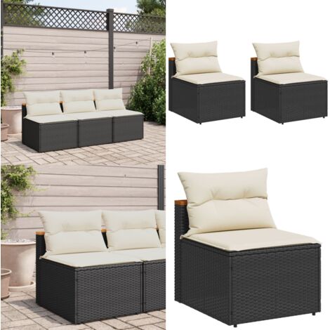 Divano Giardino Senza Braccioli con Cuscini 2pz Nero Polyrattan - Divano senza braccioli - Cuscini per divano