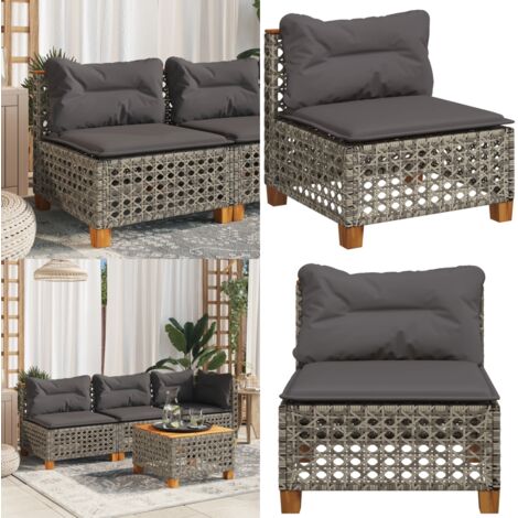 Divano Giardino Senza Braccioli con Cuscini Grigio Polyrattan - Divano senza braccioli - Cuscino da seduta