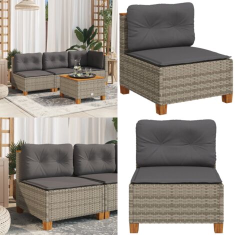 Divano Giardino Senza Braccioli con Cuscini Grigio Polyrattan - Divano senza braccioli - Cuscino da seduta