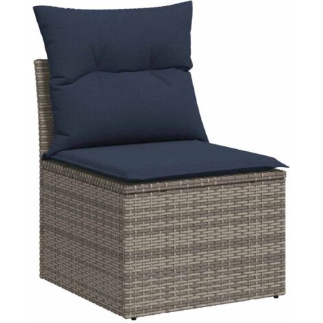Divano Giardino Senza Braccioli con Cuscini Grigio Polyrattan vidaXL