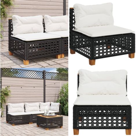 Divano Giardino Senza Braccioli con Cuscini Nero in Polyrattan - Divano senza braccioli - Cuscino da seduta