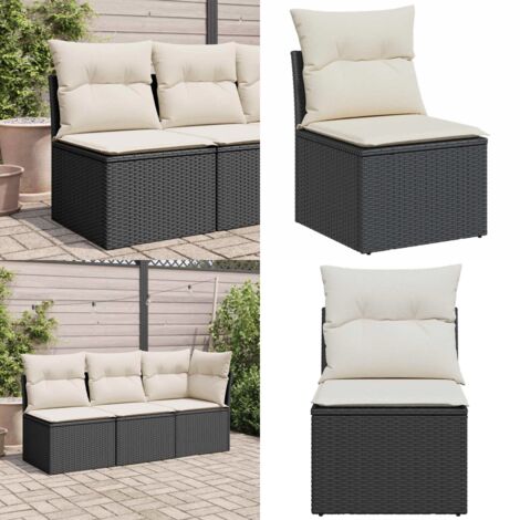 Divano Giardino Senza Braccioli con Cuscini Nero in Polyrattan - Divano senza braccioli - Cuscino da seduta