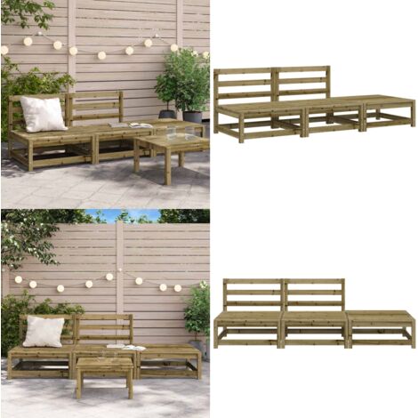 Divano Giardino Senza Braccioli con Poggiapiedi Pino Impregnato - Divano in legno - Poggiapiedi da giardino