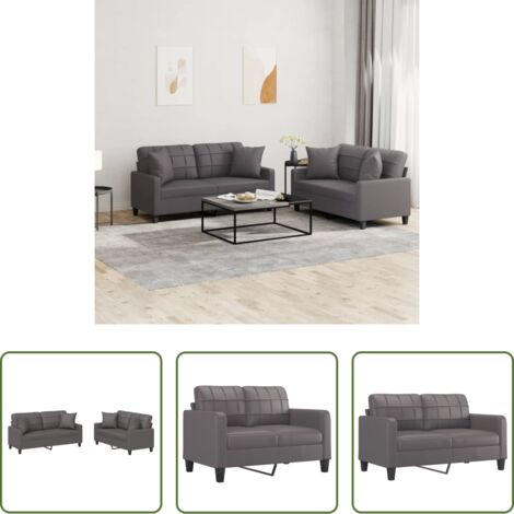 Divano grigio -  Set di Divani 2 pz con Cuscini Grigio in Similpelle