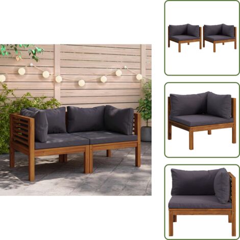 Divano in acacia - vidaXL Divani Angolari 2 pz Cuscini Grigio Scuro in Massello di Acacia - Cuscino da seduta