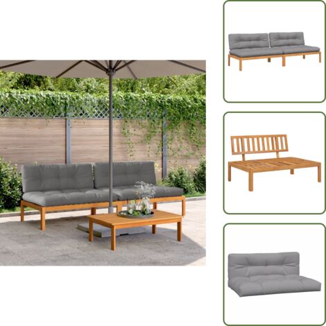 Divano in acacia - vidaXL Divani Centrali Pallet Giardino con Cuscini 2pz Massello Acacia - Cuscini da giardino
