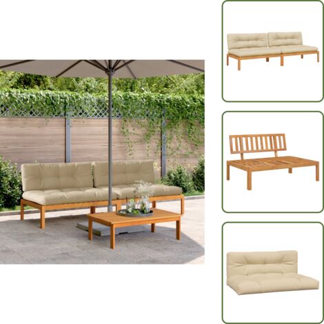 Divano in acacia - vidaXL Divani Centrali Pallet Giardino con Cuscini 2pz Massello Acacia - Cuscini da giardino