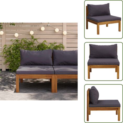 Divano in acacia - vidaXL Divano Centrale Modulare Cuscini Grigio Scuro Massello Acacia - Cuscino per seduta