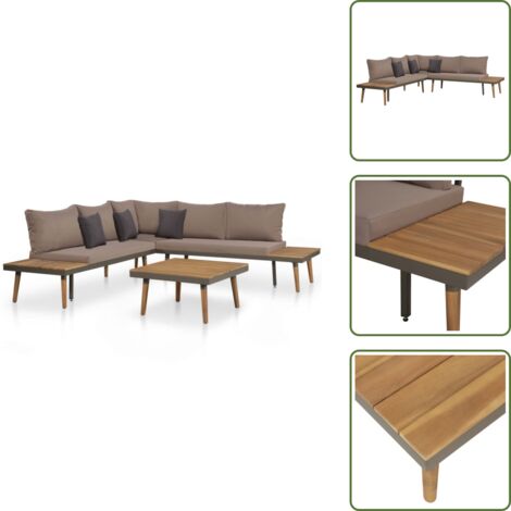 Divano in acacia - vidaXL Set Divani da Giardino 4 pz con Cuscini Legno di Acacia Marrone - Cuscini per divano