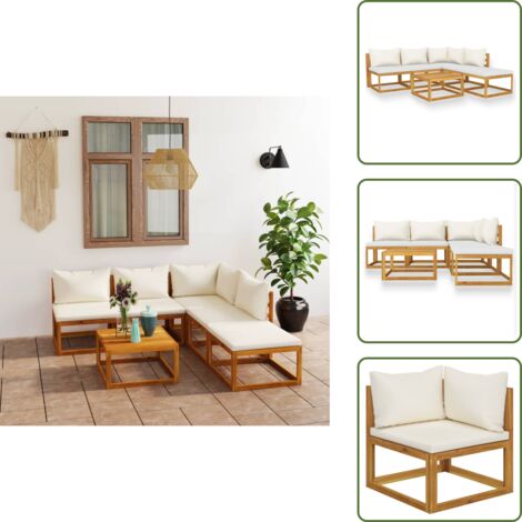 Divano in acacia - vidaXL Set Divani da Giardino 6 pz con Cuscini Crema Massello Acacia - Cuscini per divano