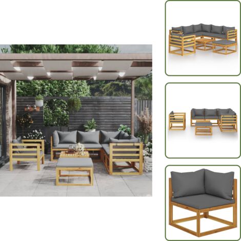 Divano in acacia - vidaXL Set Divani da Giardino 8 pz con Cuscini in Massello di Acacia - Cuscini per seduta