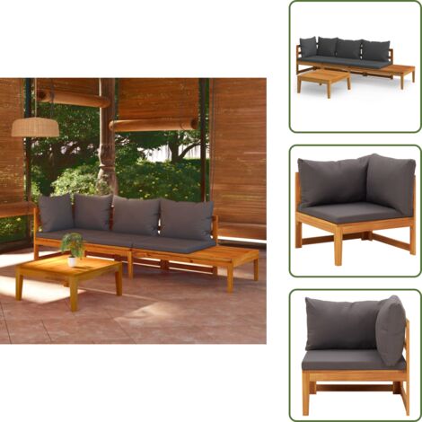 Divano in acacia - vidaXL Set Divani Giardino 3 pz con Cuscini Grigio Scuro Legno Acacia - Divano esterno