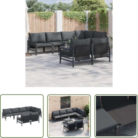 Divano in acciaio -  Set Divano da Giardino con cuscino 7 pcs Nero Acciaio