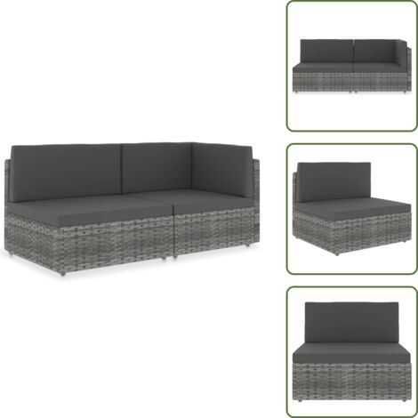 Divano in acciaio - vidaXL Divano Modulare a 2 Posti in Polyrattan Grigio - Cuscini rimovibili