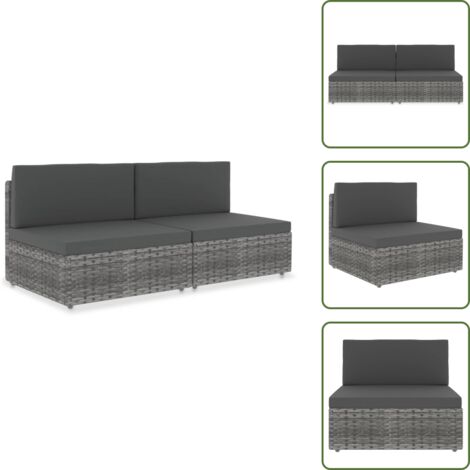 Divano in acciaio - vidaXL Divano Modulare a 2 Posti in Polyrattan Grigio - Divano da giardino