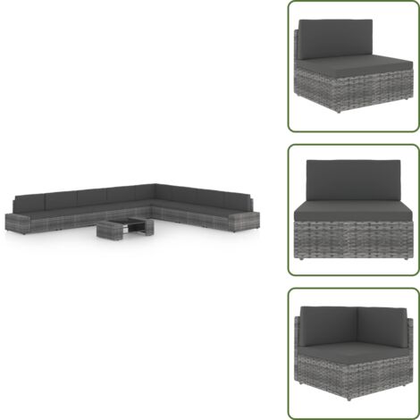 Divano in acciaio - vidaXL Set Divani da Giardino 9 pz con Cuscini in Polyrattan Grigio - Tavolino da giardino