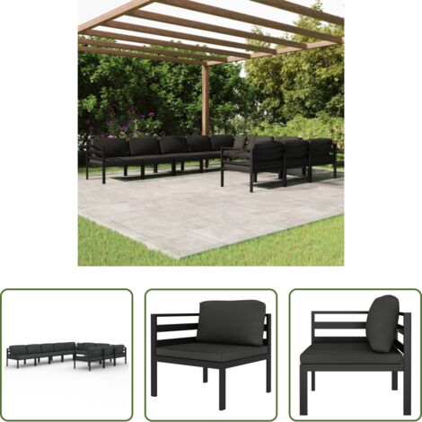 Divano in alluminio -  Set Divani da Giardino 10 pz con Cuscini in Alluminio Antracite
