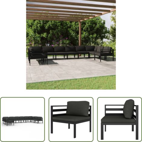 Divano in alluminio -  Set Divani da Giardino 10 pz con Cuscini in Alluminio Antracite