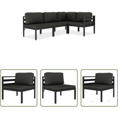 Divano in alluminio -  Set Divani da Giardino 4 pz con Cuscini in Alluminio Antracite