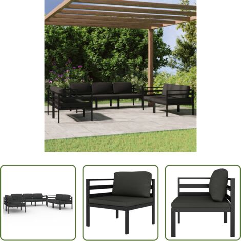 Divano in alluminio -  Set Divani da Giardino 7 pz con Cuscini in Alluminio Antracite