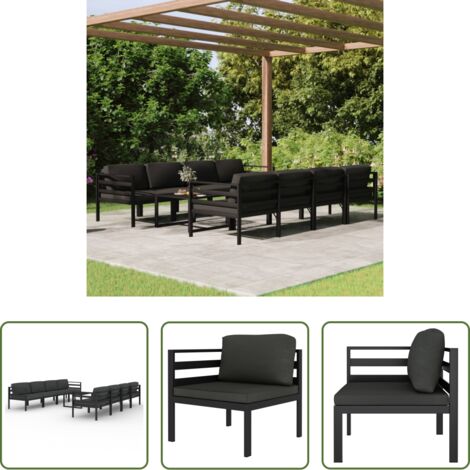 Divano in alluminio -  Set Divani da Giardino 9 pz con Cuscini in Alluminio Antracite