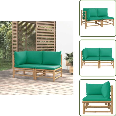 Divano in bambù - vidaXL Set Salotto da Giardino 2pz con Cuscini Verdi Bambù - Seduta esterna