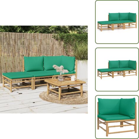 Divano in bambù - vidaXL Set Salotto da Giardino 3pz con Cuscini Verdi Bambù - Seduta da giardino