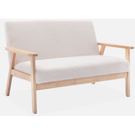 Divano in bouclé con gambe in legno, 2 posti