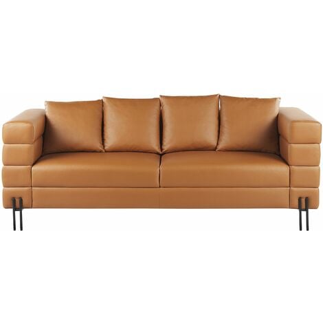 Divano in ecopelle a 3 posti con gambe in metallo marrone Granna