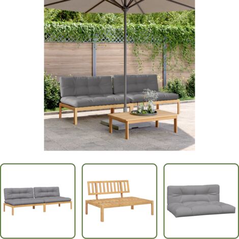 Divano in legno acacia -  Divani Centrali Pallet Giardino 2pz con Cuscini Massello Acacia