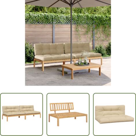 Divano in legno acacia -  Divani Centrali Pallet Giardino 2pz con Cuscini Massello Acacia