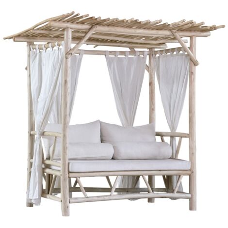 Divano in Legno di Teak con Baldacchino per Giardino, Terrazzo o Interni, Design Elegante e Funzionale, Ideale per Rilassarsi e Arredare