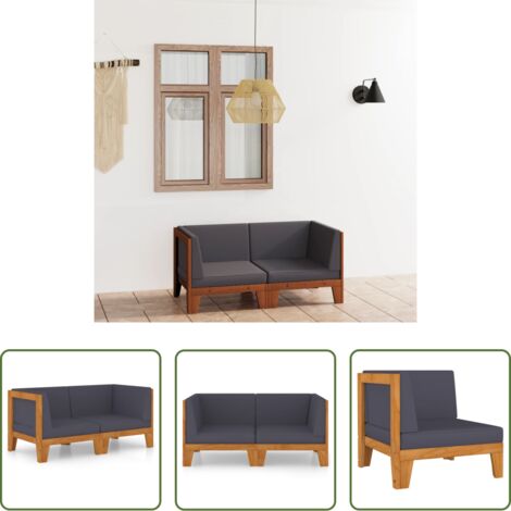 Divano in legno -  Divano a 2 Posti con Cuscini Grigio Scuro in Massello di Acacia