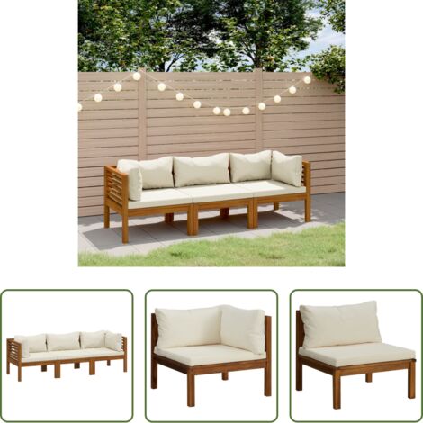 Divano in legno -  Divano da Giardino a 3 Posti con Cuscino Crema Massello Acacia