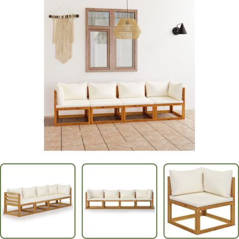 Divano in legno -  Divano da Giardino a 4 Posti con Cuscino Crema Massello Acacia